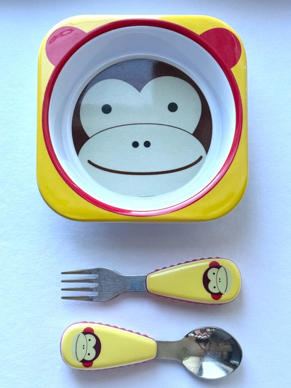Skip Hop Zoo MONKEY Bowl + Spoon + Fork Melamine Kids Dishes Children's Cutlery